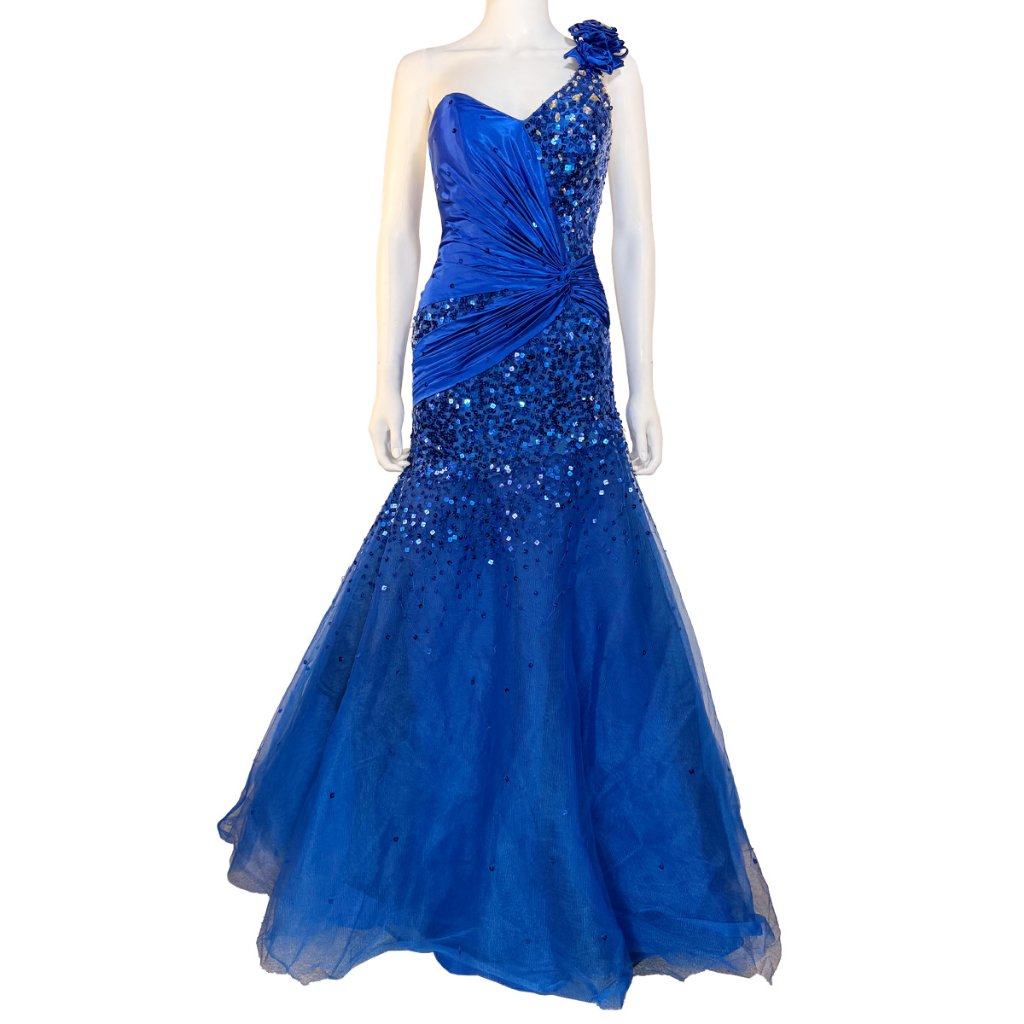 Euc Asymmetric Blue Tulle & Sequin Ball Gown - Womens Size 2 Tiffany Prom Dress
